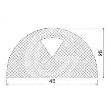 D-profiel | mosrubber met huid | zwart | 45 x 25 mm | per meter